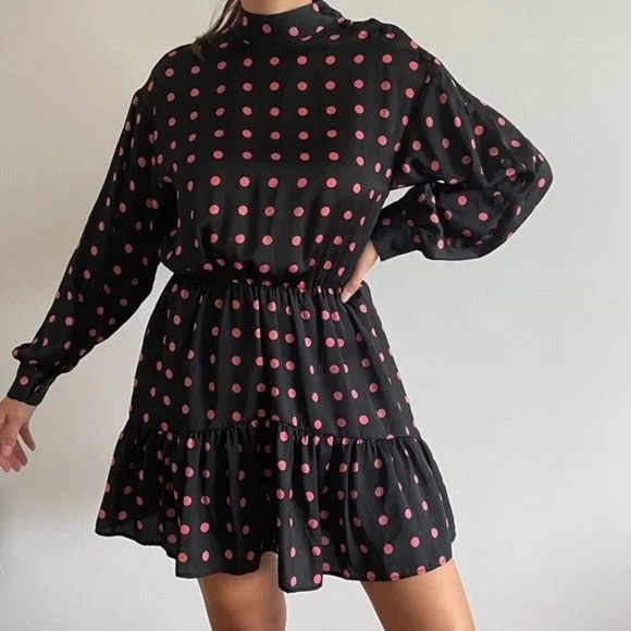 Zara basic polka dot silky button sleeve flounce/ ruffle dress ❤️ - Picture 1 of 9